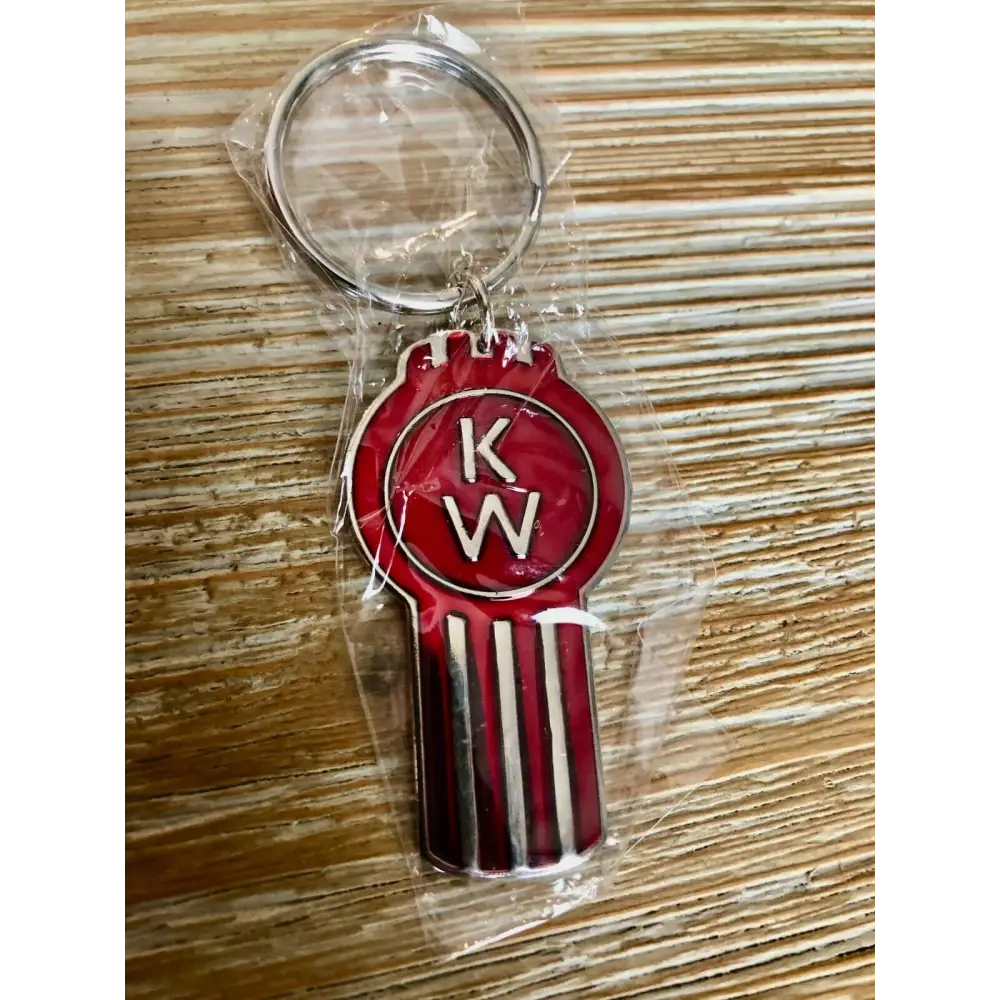 Kenworth Semi Red Bug Pewter Epoxy Key Chain Tag Keychain