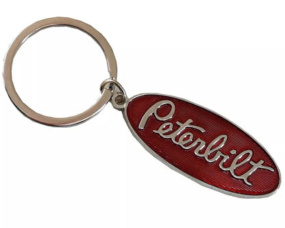 Peterbilt Red Logo Pewter Epoxy Key Chain Tag Keychain