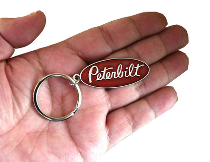 Peterbilt Red Logo Pewter Epoxy Key Chain Tag Keychain