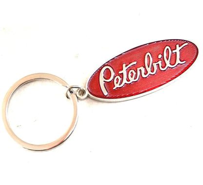 Peterbilt Red Logo Pewter Epoxy Key Chain Tag Keychain