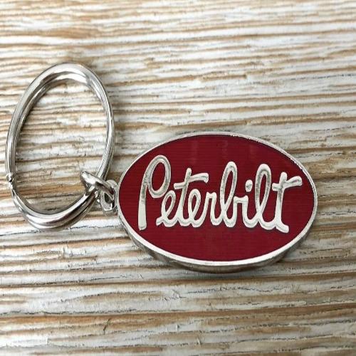 Peterbilt Red Logo Pewter Epoxy Key Chain Tag Keychain