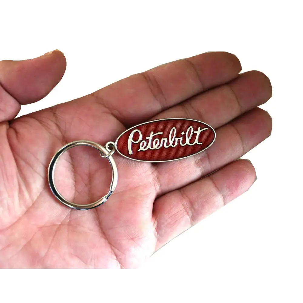 Peterbilt Red Logo Pewter Epoxy Key Chain Tag Keychain