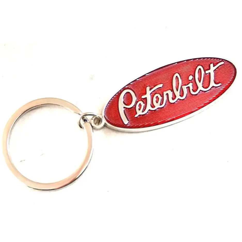 Peterbilt Red Logo Pewter Epoxy Key Chain Tag Keychain