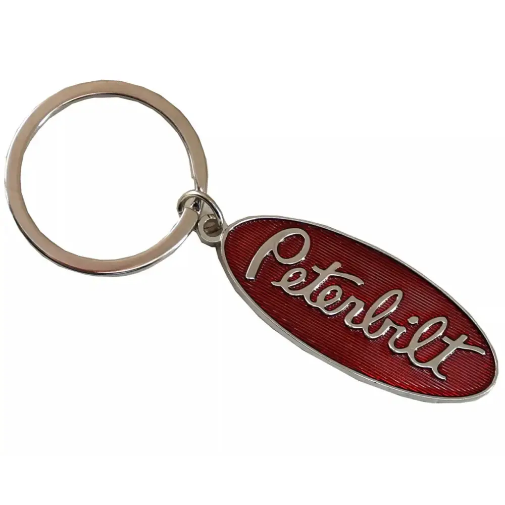 Peterbilt Red Logo Pewter Epoxy Key Chain Tag Keychain