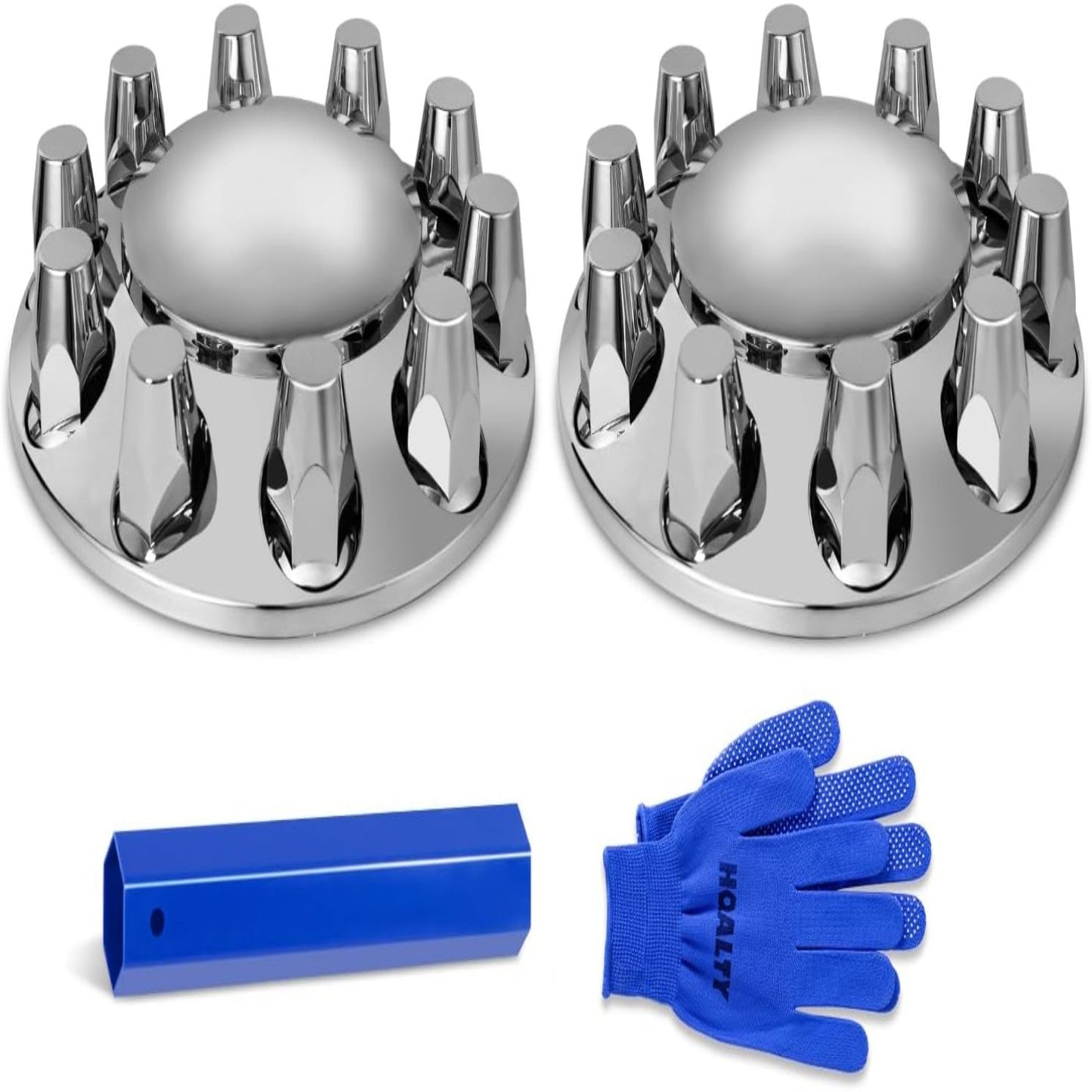 33Mm Axle Cover Chrome Dome Combo Kit Thread-On Lug Nut Covers with 2 Front and 4 Rear Axle Wheel Covers Removable Hub Caps for Semi Truck (Installation Tool Included)