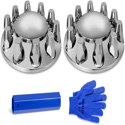 33Mm Axle Cover Chrome Dome Combo Kit Thread-On Lug Nut Covers with 2 Front and 4 Rear Axle Wheel Covers Removable Hub Caps for Semi Truck (Installation Tool Included)