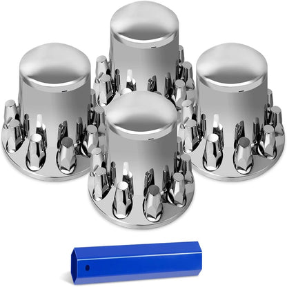 33Mm Axle Cover Chrome Dome Combo Kit Thread-On Lug Nut Covers with 2 Front and 4 Rear Axle Wheel Covers Removable Hub Caps for Semi Truck (Installation Tool Included)